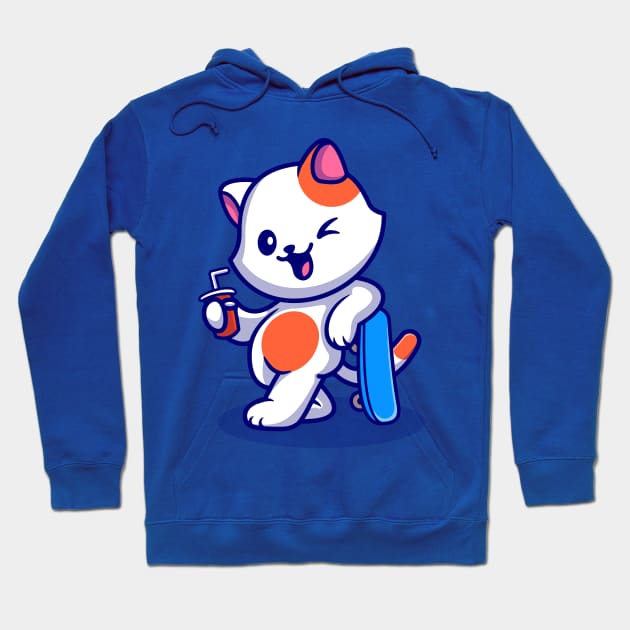 Cute Cat With Skateboard And Soda Cartoon Hoodie by Catalyst Labs